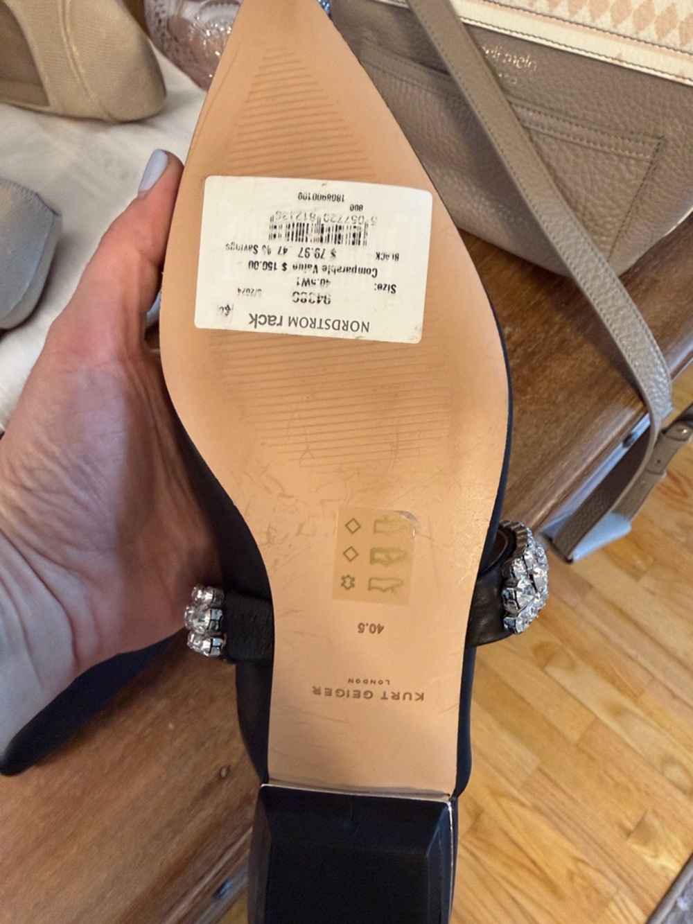 Kurt Geiger Black Crystal Strap Pointed Leather Mule 9.5 - Picture 2 of 5